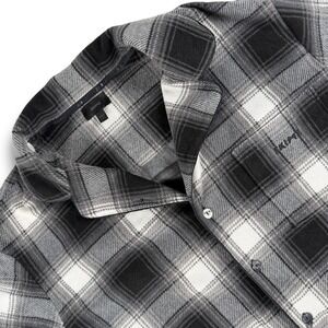 SKIMS Fleece Sleep Top Mens M Black Plaid Button Down Long Sleeve Pajama Lapel